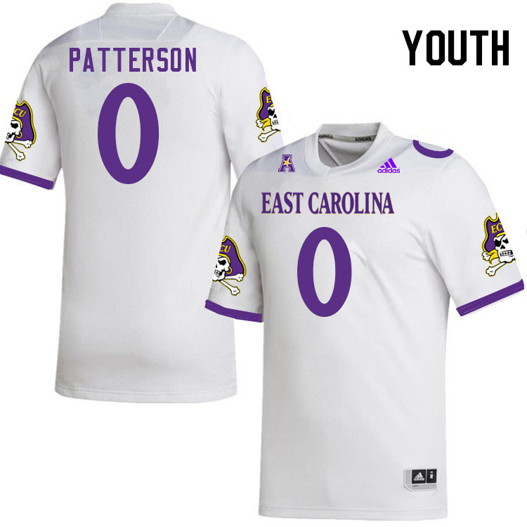 Youth #0 Jhari Patterson ECU Pirates 2023 College Football Jerseys Stitched-White - Click Image to Close